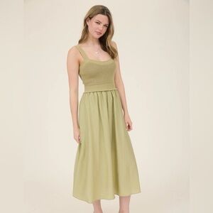 215 - Light Olive Sweater Knit Top Midi Dress